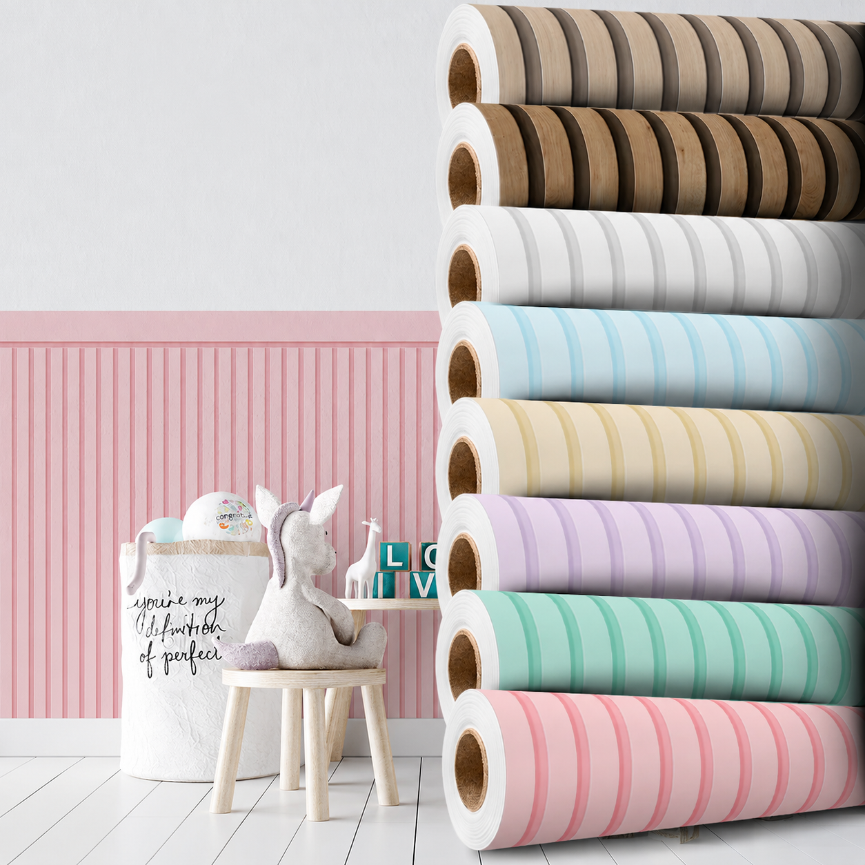 Papel de Parede Ripado Madeira para Meia Parede